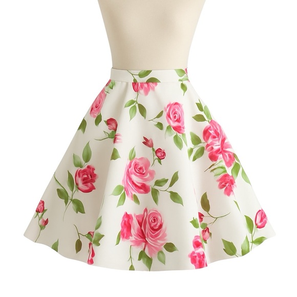 Sherri Hill White Floral Rose Print Fit & Flare Skirt 50563 Designer Size 0 EUC - Picture 5 of 16